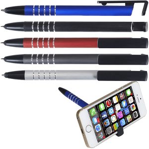 "הולדינג" – עט מתכת כדורי עם מאחז לטלפון סלולרי וכרית טאצ' למסכי מגע